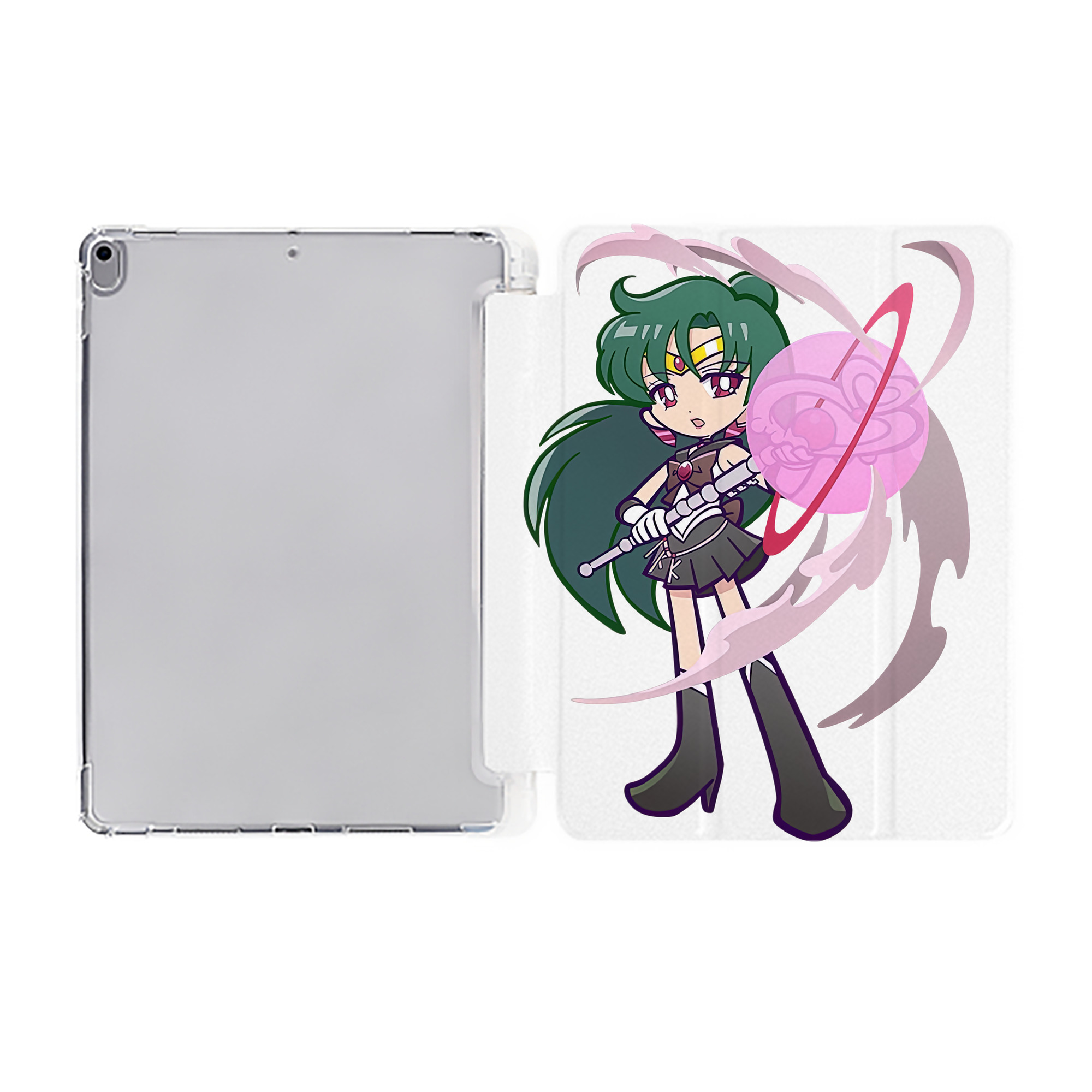 （画像用） 美少女戦士セーラームーン 冥王せつな Sailor Moon Meiou Setsuna IPad ケース ペン収納付き 三つ折りスタンド PUレザー×シリコン 対応機種9.5/10.5/10.9インチ